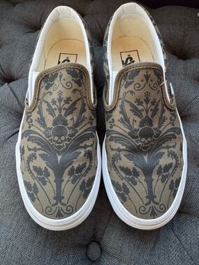 Vans Olive Green and Black Slip-On Sneakers